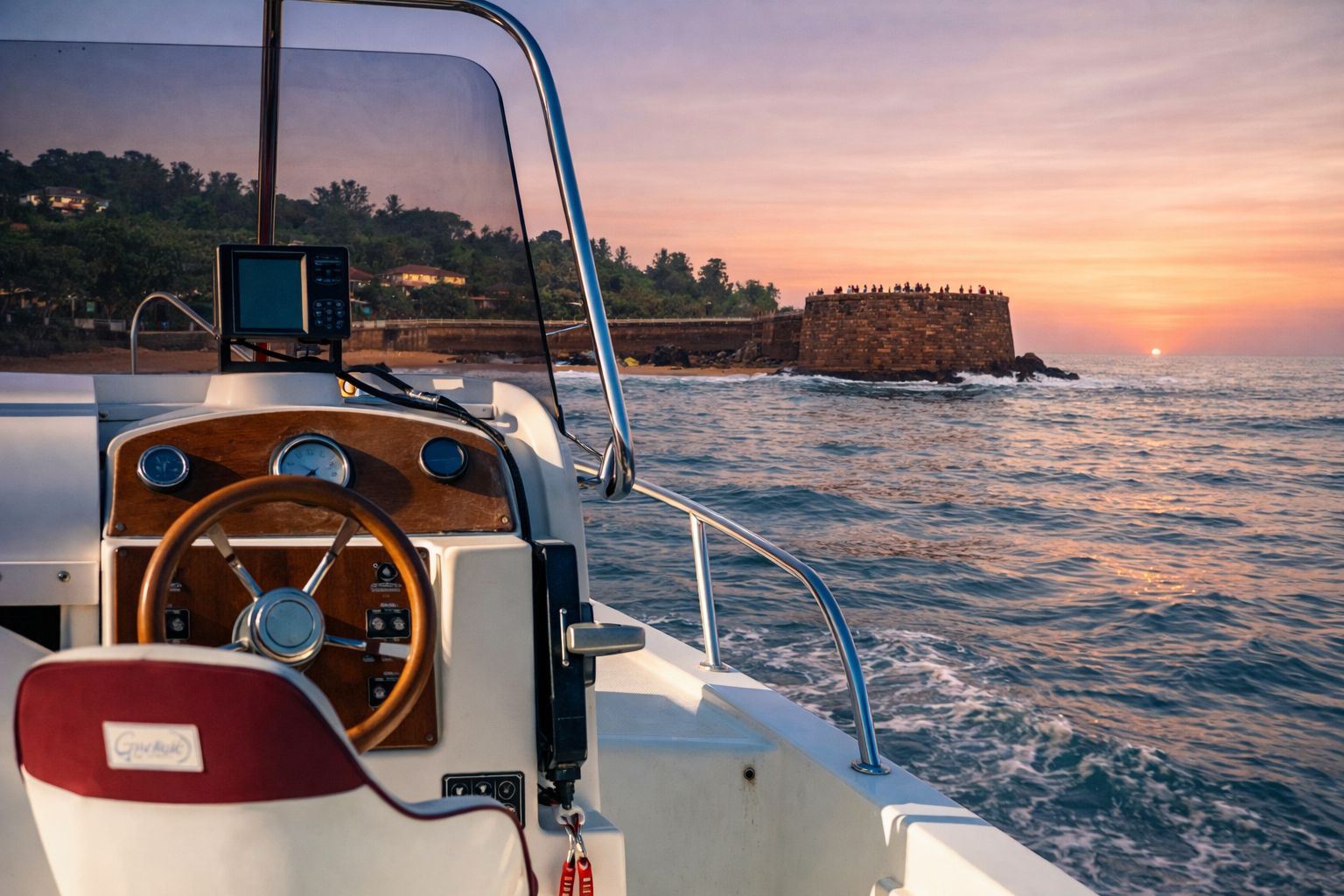 Aguada Fort and Lighthouse from yacht in Goa