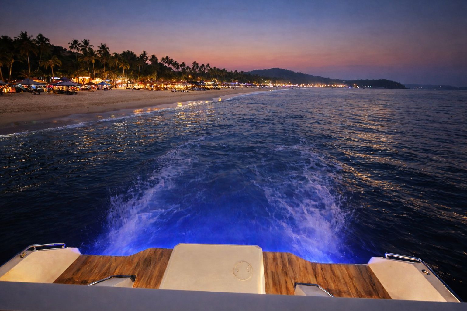 Miramar Beach sunset view from yacht in Goa